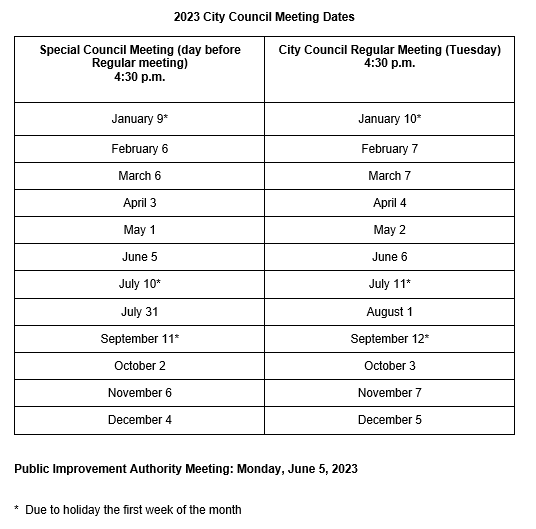 2023 City Council Meeting Dates