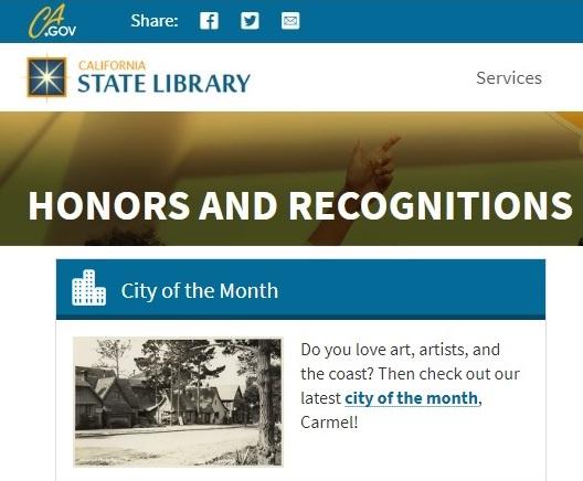 Screenshot from California State Library website, Honors and Recognitions section.