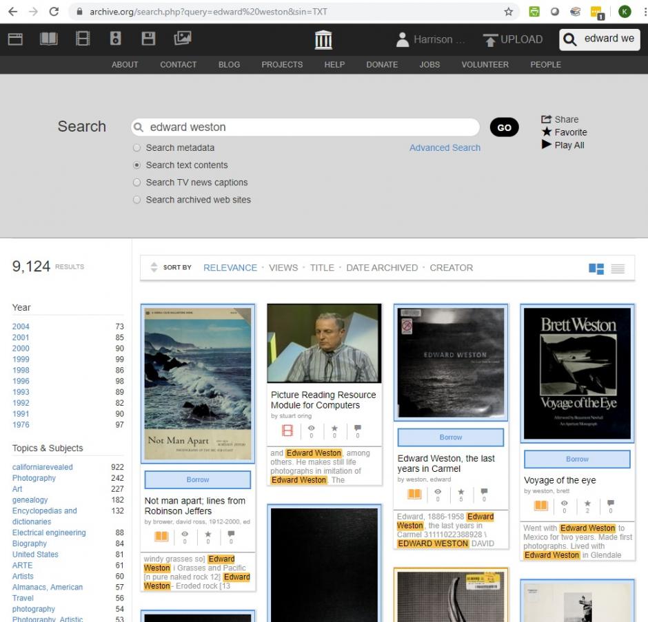 Search results for "Edward Weston" from all of Internet Archive, with 9124 results
