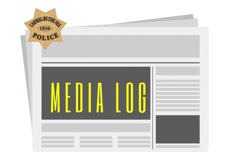'Carmel Police Department Media Log' with image of badge