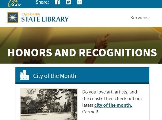 Screenshot from California State Library website, Honors and Recognitions section.