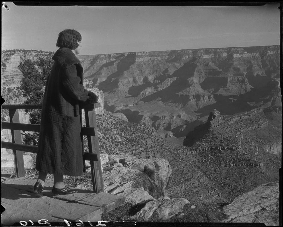 Woman at Grand Canyon overlook, Grand Canyon, Arizona, 1925